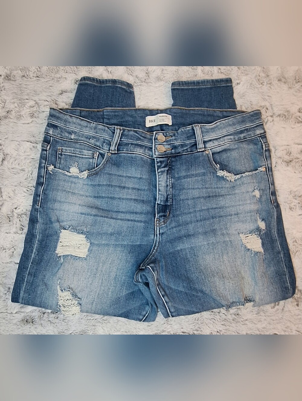 BKE Parker Universal Fit High Rise Ankle Skinny Jeans Distressed Blue - Size 20